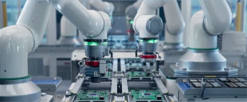 工場内のロボットアーム作業イメージ